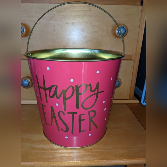 Target Other - Metal Easter Pail Bucket Basket Polka Dots Swing Handle Egg Hunt Deep